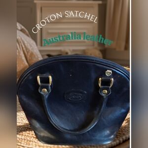 Croton Vintage  Satchel Black Purse Leather Handel Suede Interior 11 X 10 Rare